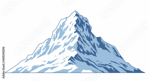 Illustration of a mountain predominantly covered in snow Shading defines terrain and suggests a light source from the left
