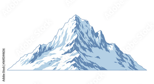 Snowcovered mountain range peaks and ridges in a stylized illustration against a white background