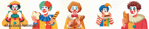 vector character clown eating bread