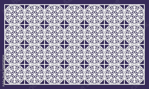 Laser cut decorative panel template with intricate geometric floral pattern for screen vector