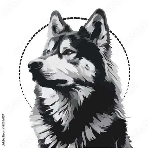 Alaskan Malamute Dog Head in a Circle