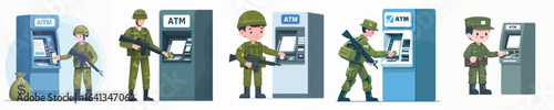 vector of soldier taking money from atm