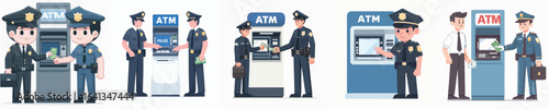 police vector taking money from atm