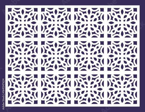 Decorative geometric pattern for laser cutting or cnc routing, intricate floral motif vector