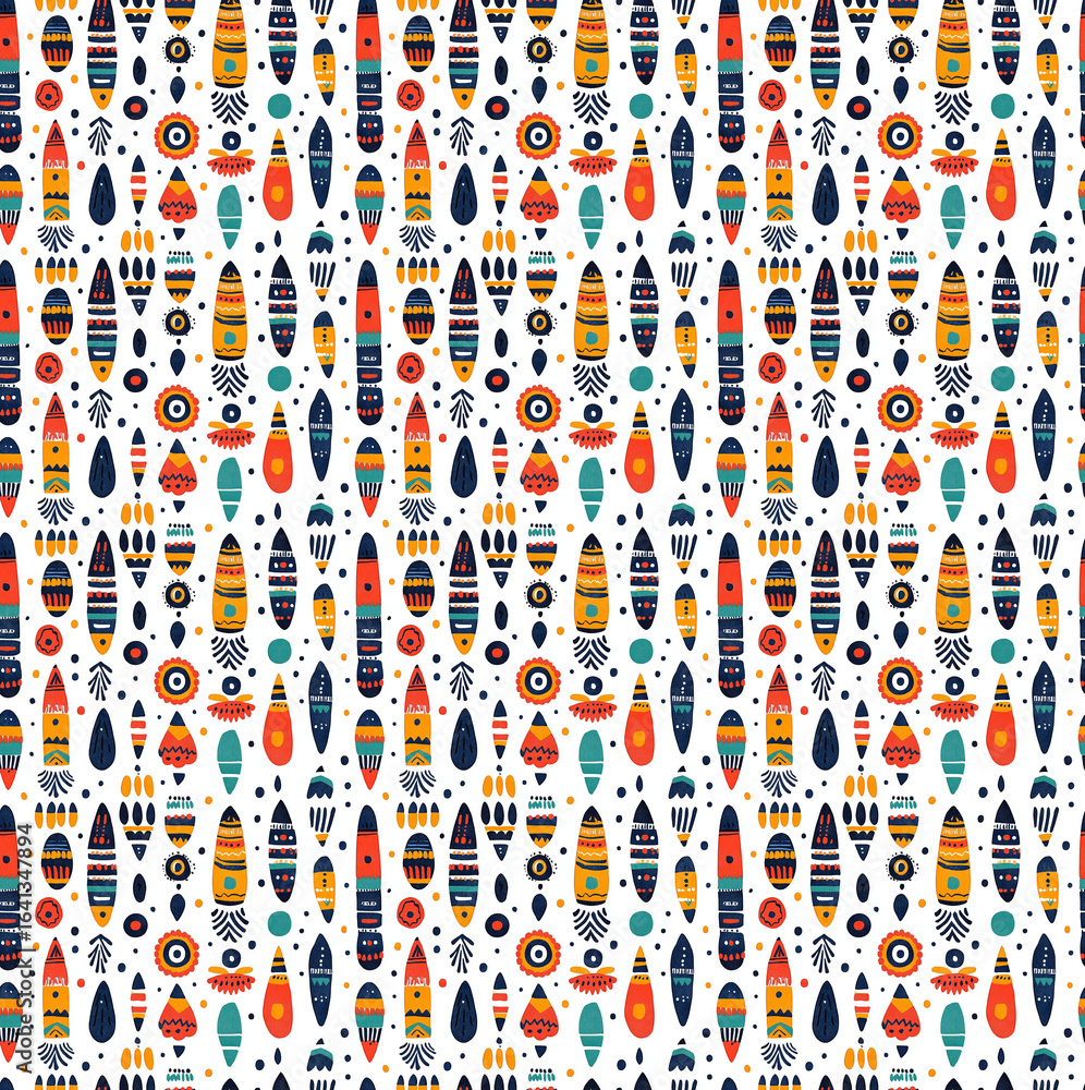 Obraz premium Playful colorful abstract pattern with geometric shapes, seamless pattern for fabric