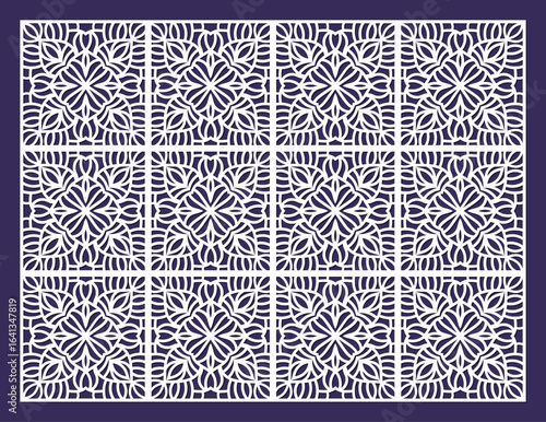 Laser cut panel template design with intricate geometric floral pattern for decorative screen vector