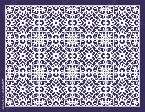 Decorative white geometric pattern for laser cutting or cnc routing on a dark background vector