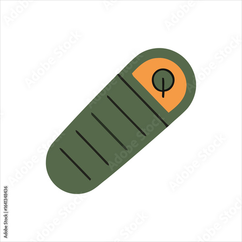 Cozy sleeping bag icon for outdoor adventure and camping trips. Vector illustration of travel and hiking gear on an isolated background.