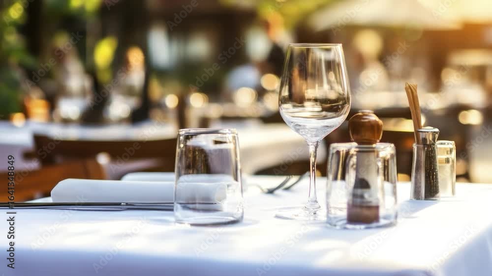 Outdoor cafe table setting in sunlight