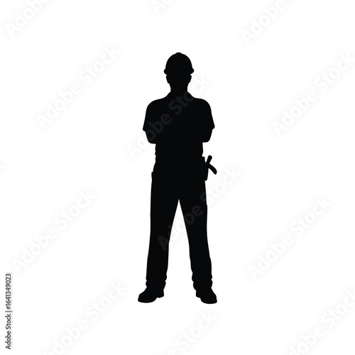 Silhouette of a man standing with arms crossed, isolated on white background