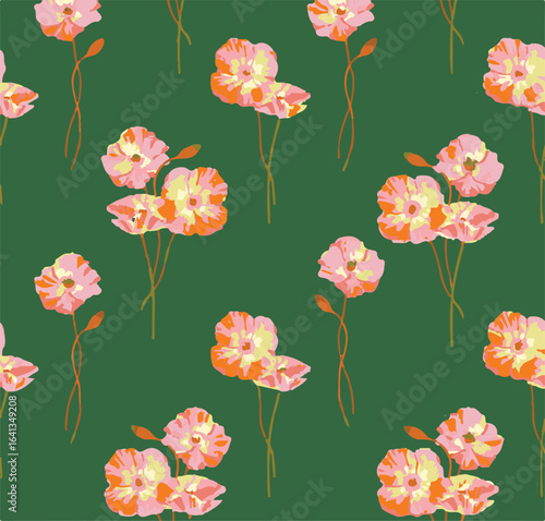 Big flowers pattern, upscale floral pattern. graphical textures floral, trendy colors pattern , flowers background with leaves. vector illustration.