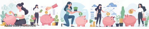 vector character of woman saving money