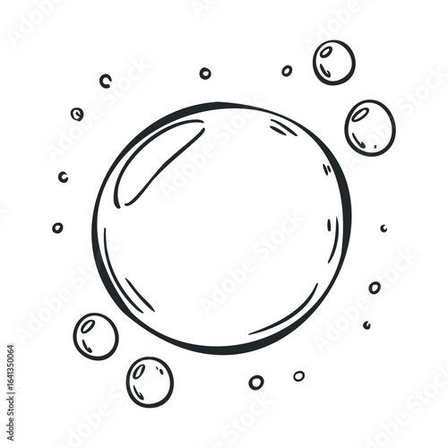 Clear bubble with smaller floating bubbles in an artful design