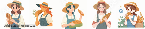 vector character of woman farmer eating bread