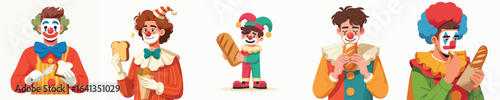 vector character clown eating bread