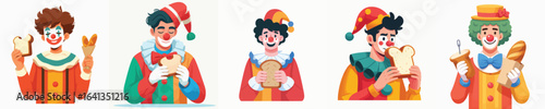 vector character clown eating bread