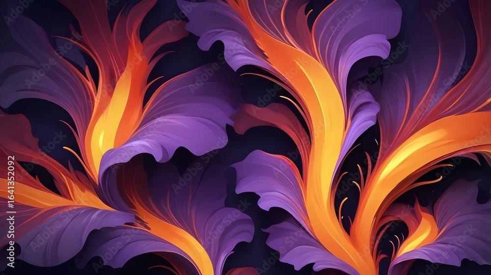 Vibrant Purple and Orange Abstract Floral Design Digital Art Background Texture Abstract Background