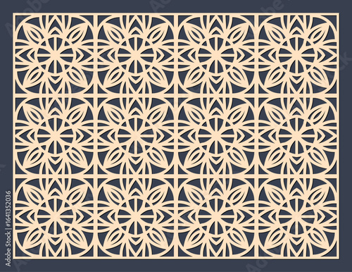 Geometric pattern with floral elements, a decorative laser cut screen or panel with repeating motif vector