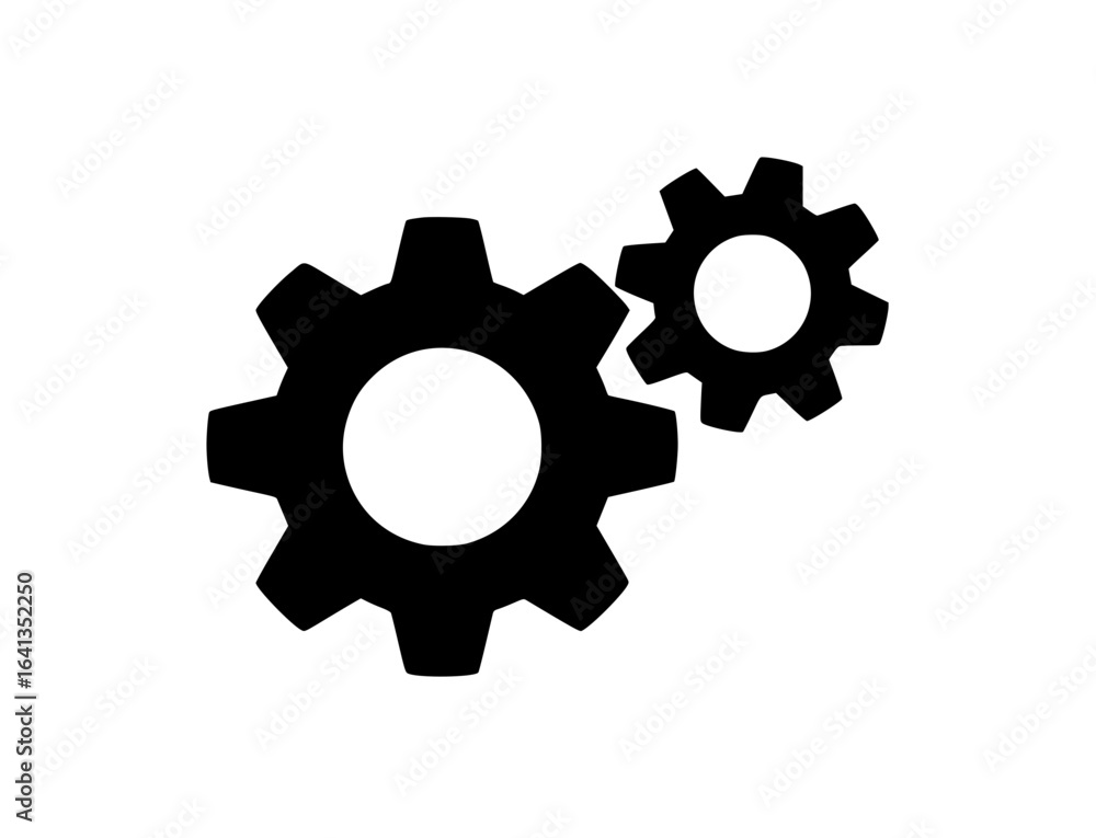 Silhouette of two black interlocking gears Silhouette of two black interlocking gears