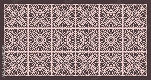 Seamless repeating pattern of intricate floral and leaf motif for laser cutting, cnc routing, or decorative panel vector