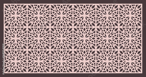 Seamless geometric pattern for laser cutting or cnc routing, intricate floral motif panel design vector