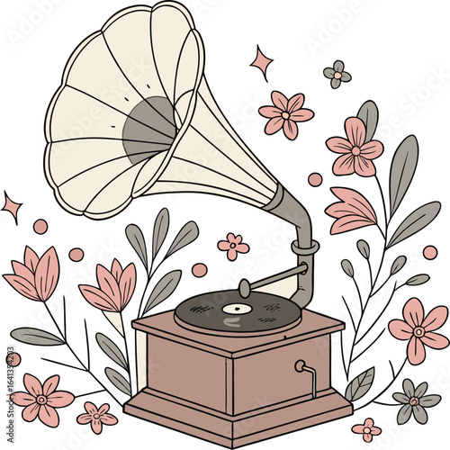 gramophone with flowers