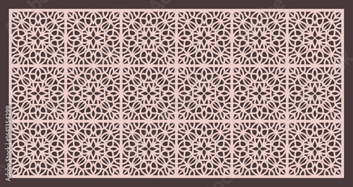 Decorative laser cut panel template with intricate geometric floral pattern for screen or partition vector