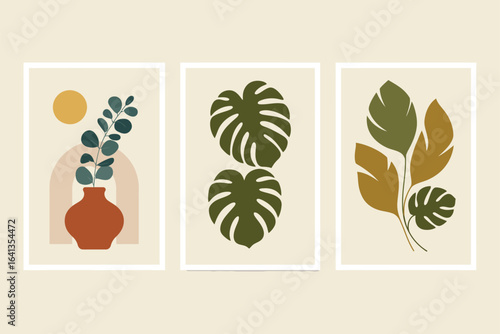 Wall art design modern botanical art print with monstera and eucalyptus