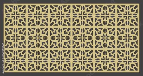 Geometric pattern with intricate floral motifs, a decorative laser cut screen with repeating elements vector