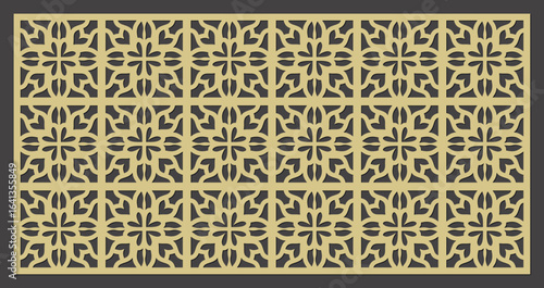 Geometric pattern with intricate floral motifs, a decorative lasercut screen or panel design vector