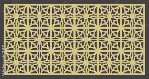 Intricate geometric laser cut pattern with repeating floral motifs and square elements vector