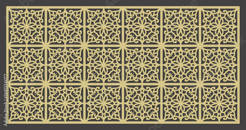 Intricate geometric pattern with floral motifs, a decorative lasercut screen or panel design vector
