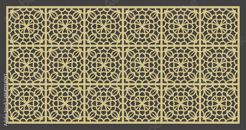 Intricate geometric pattern with floral motifs, a decorative lasercut screen or panel design vector