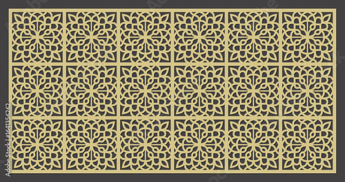 Intricate geometric pattern with floral motifs, a decorative lasercut screen or panel design vector
