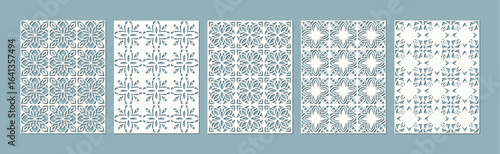 Collection of five different blue and white abstract patterns with a vintage feel vector