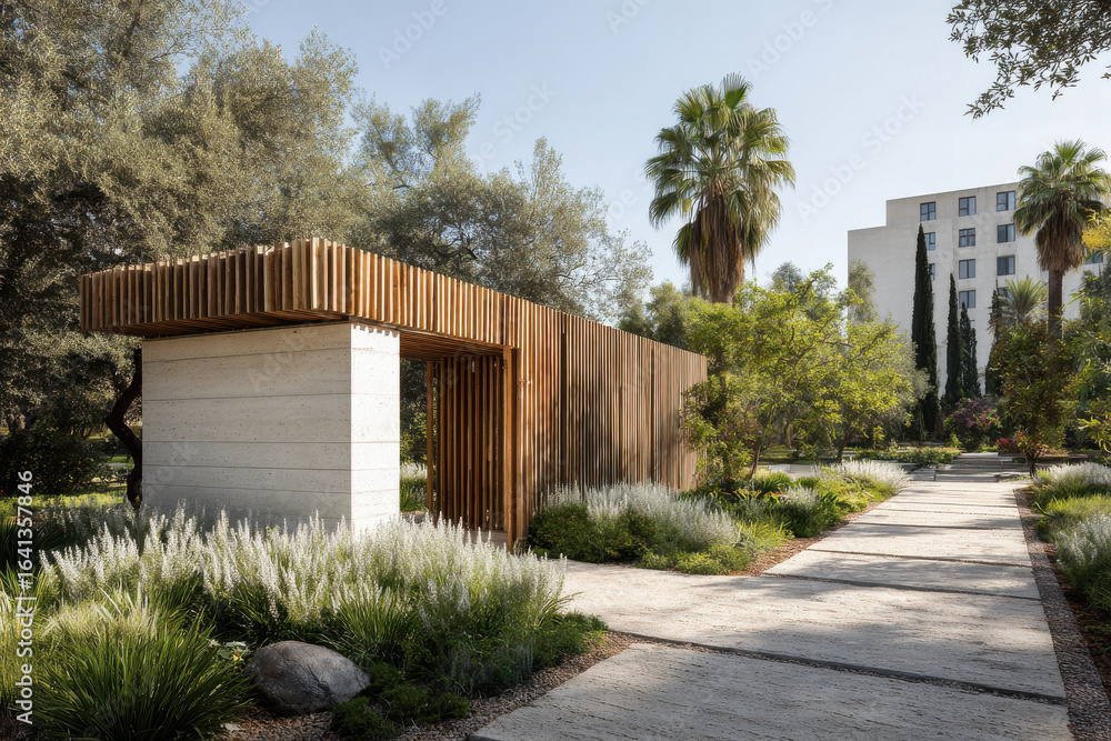 Fototapeta premium modern urban fence designed to create digital aura for protection against external noise