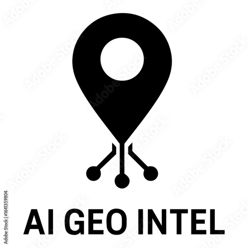 Silhouette Vector AI Icon Illustration of a black location pin with a network connection at the bottom
