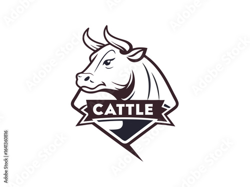 Farm Fresh Logo of Catttel Company. A stylized, vintage-inspired logo for Cattel featuring a profile of a cow in a circle, with a ribbon banner displaying the company name and with a field backgroun