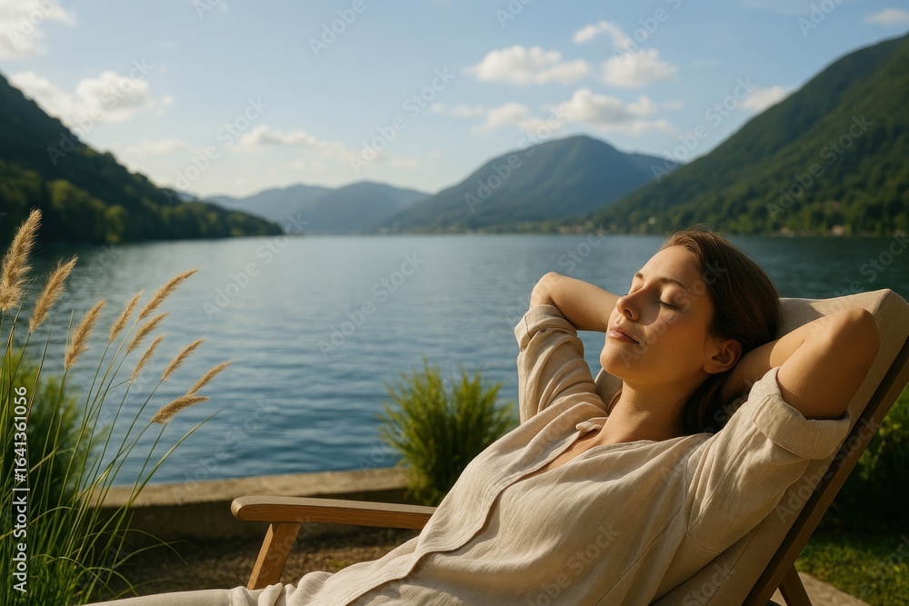Fototapeta premium Relaxing lakeside peaceful serenity