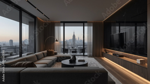 Modern Interior with Spectacular City View Apartment Living Room Concept