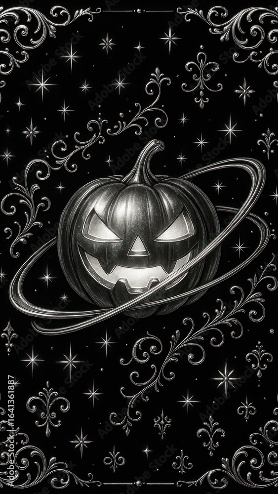 Fototapeta premium Cosmic pumpkin with celestial elements.