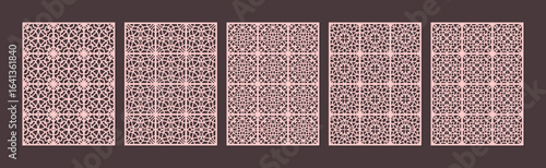 Set of five intricate geometric islamic pattern designs for laser cutting or engraving vector