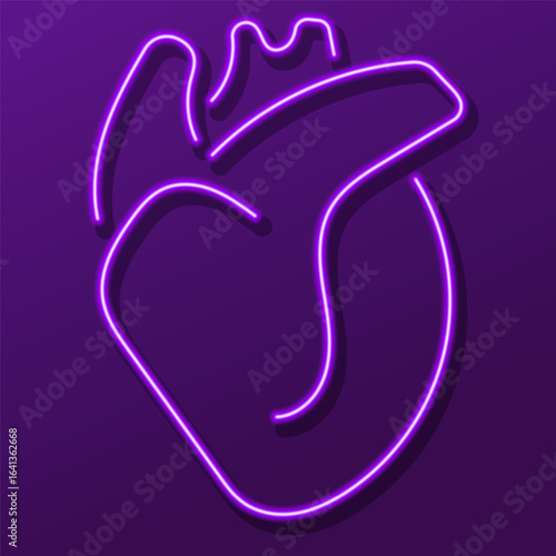 heart organ neon sign, colorful modern design trends on black background. Vector illustration.