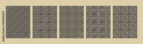 Intricate geometric patterns in a repeating sequence, showcasing detailed tessellations and symmetrical designs vector