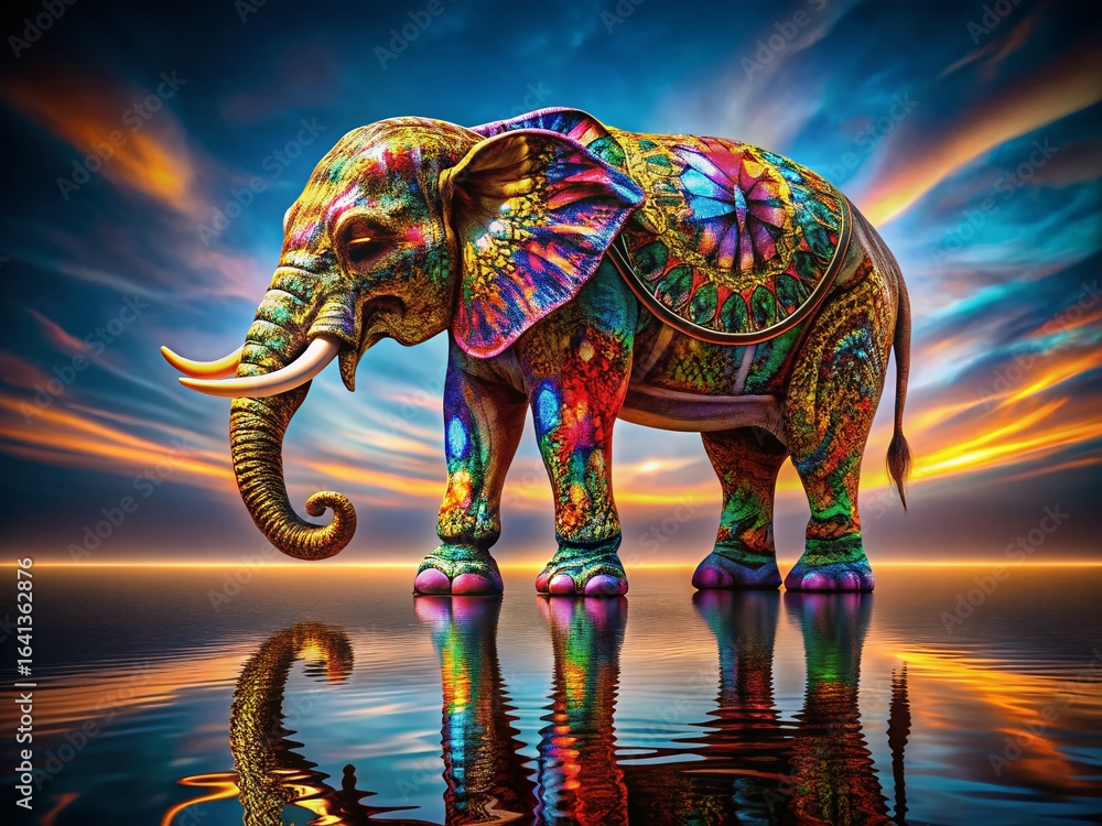 Obraz premium Reflective Elephant Mosaic: Sustainability & Creativity in Minimalist Art