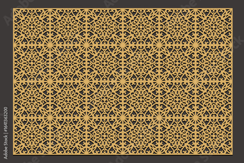 Seamless laser cut wood panel pattern with intricate arabesque geometric ornamental design vector
