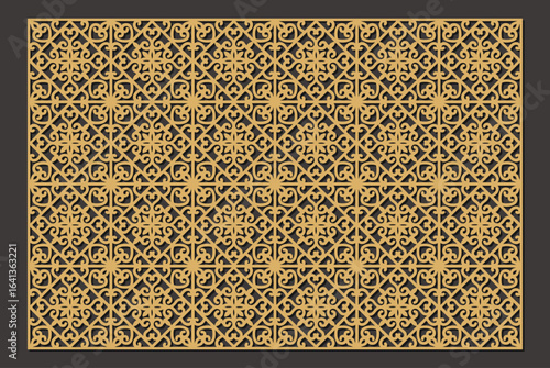 Laser cut wooden panel with intricate geometric arabesque pattern for decorative screen vector
