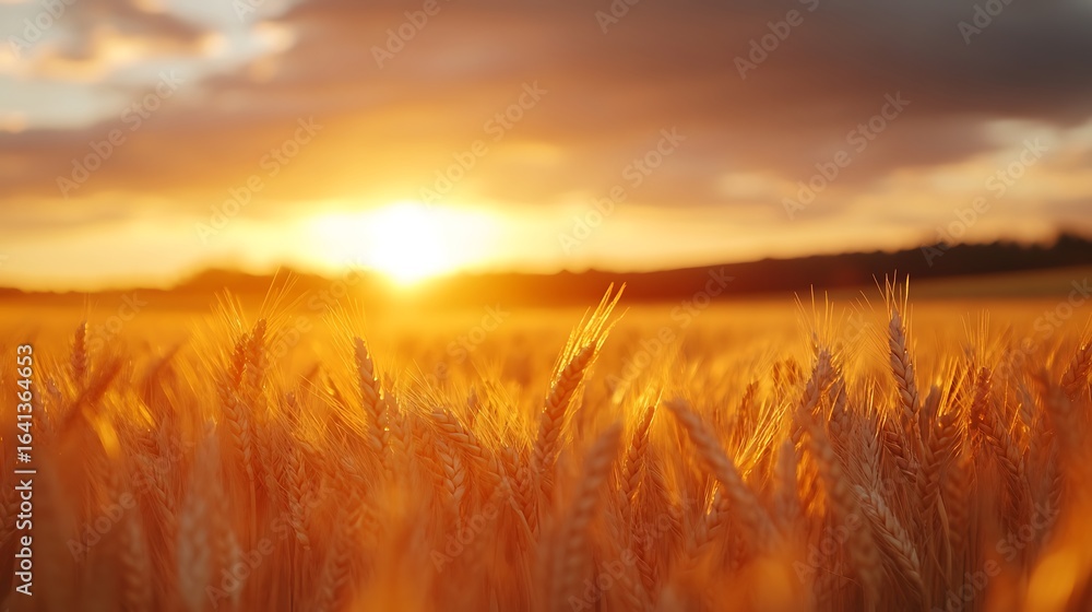 Fototapeta premium Wheat Field at Sunset Golden Hour Agriculture Landscape