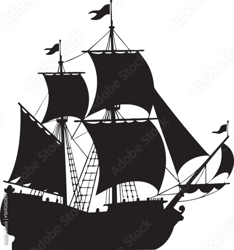 Black Silhouette of a Galleon Sailing Ship