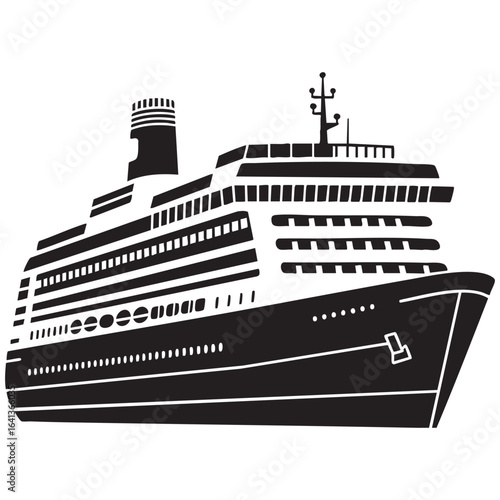Large Cruise Ship Black and White Silhouette Illustration
